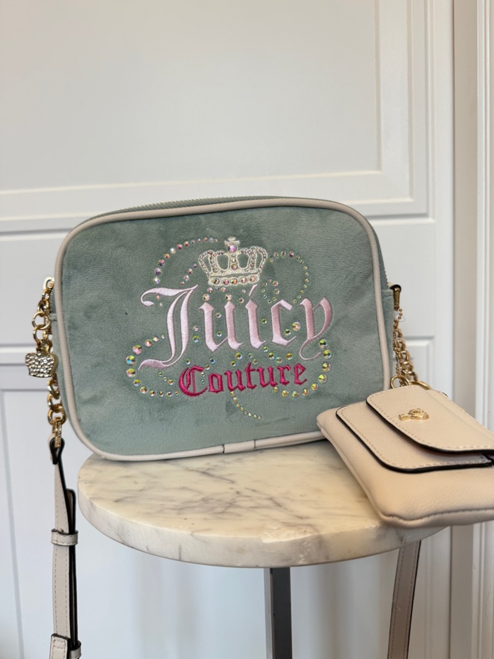 NWOT JUICY COUTURE BLUE VELVET CROSSBODY BAG PURSE BLING